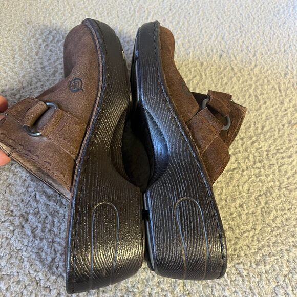 Born Leather Womens Shoes 8  Brown Mules Slip On Casual Wedge Heel - Picture 9 of 10